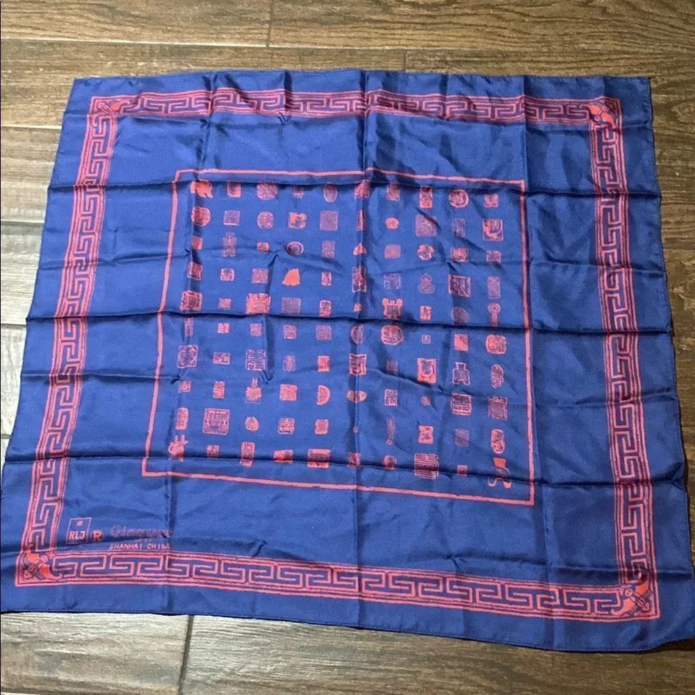 RLJ Qing Yue Shanghai China Blue and Red Silk Scarf
